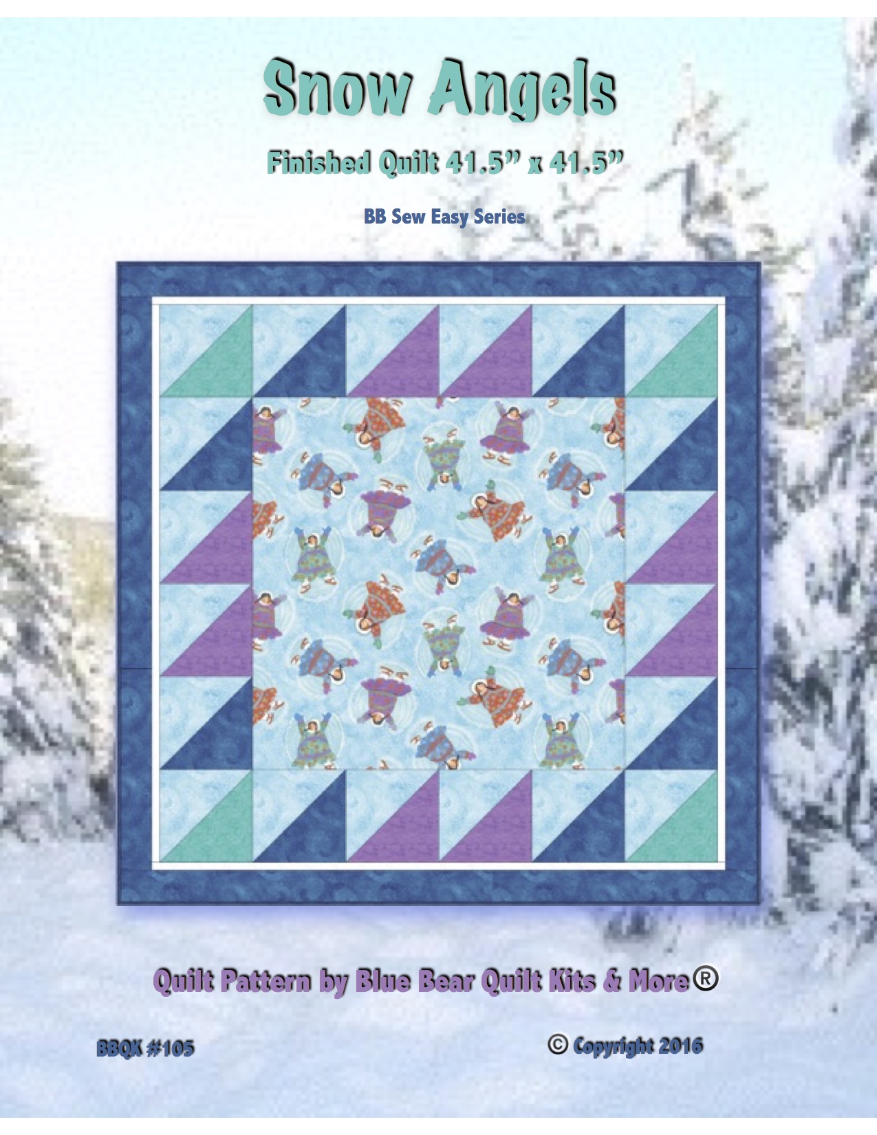 snow angels quilt pattern baby quilt digital download easy for beginners holiday present eskimo snow bright colors for child or girl blue bear quilts